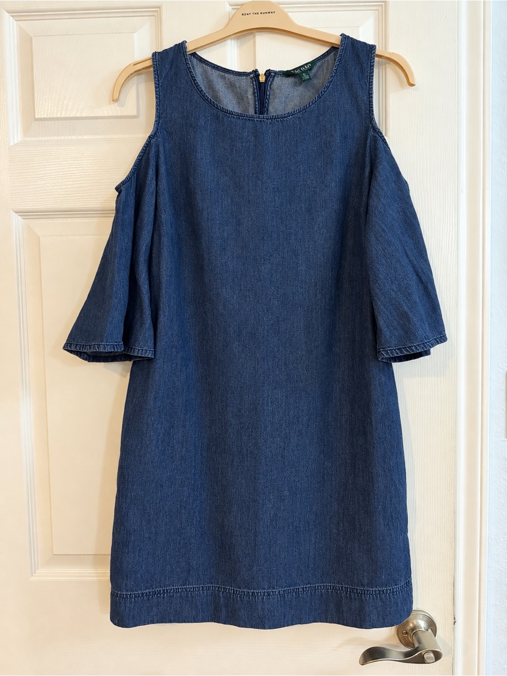 Lauren Ralph Lauren Denim Cold Shoulder Shift Dress Size 12 Blue